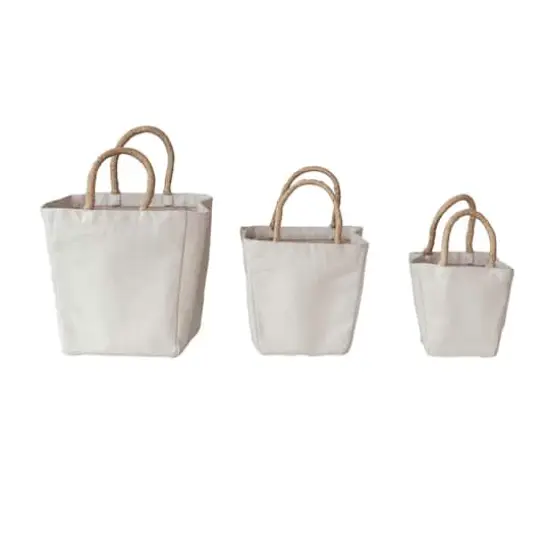 Hello Honey&reg; Natural Cotton Canvas Containers with Braided Raffia Handles, 3ct. {1}