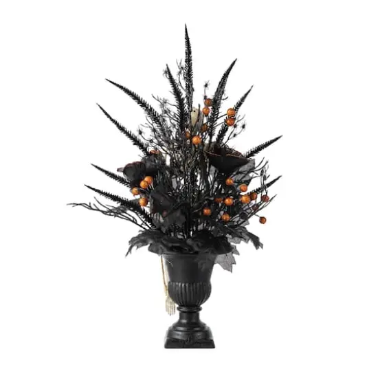Glitzhome&reg; 22"H Halloween Black Rose, Skeleton and Berry Urn Table Tree {8}