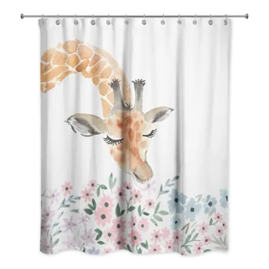 Giraffe Smelling Flowers 71" x 74" Shower Curtain {3}