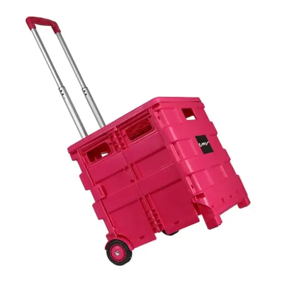 Everything Mary Collapsible Rolling Cart with Lid Pink {3}