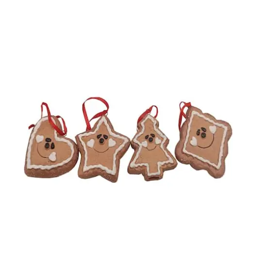 Smiling Gingerbread Heart, Star, Tree & Diamond Christmas Ornament Set {1}