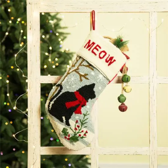 Glitzhome&reg; 20" Hooked Cat Stocking {4}
