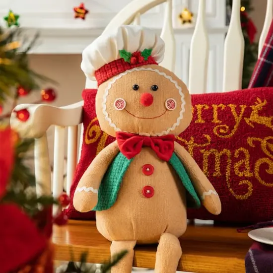 Glitzhome&reg; 25" Fabric Christmas Gingerbread Man Shelf Sitter {5}