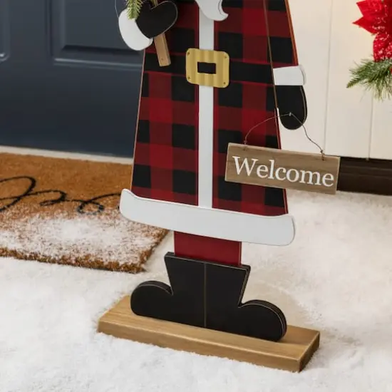 Glitzhome&reg; 35.75" Lighted Wooden Africa Santa Porch Decor with Timer {5}