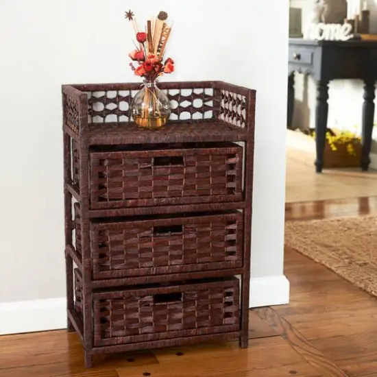 Household Essentials Woven 3 Drawer Chest with Cutout Handles Brown {4}