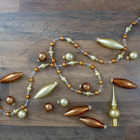 16ct. Champagne Gold Beaded Garland & Ornament Set {3}