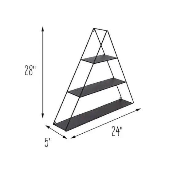 Honey Can Do 28" Black Three-Tier Triangle Decorative Metal Wall Shelf {11}