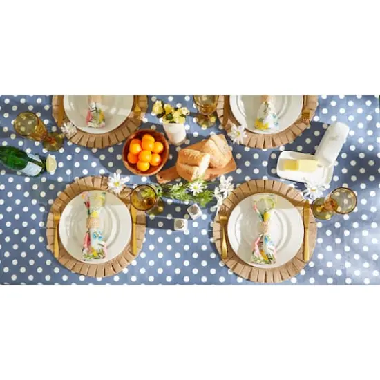 Stonewash Blue Polka Dot Vinyl Tablecloth 70" Round {6}