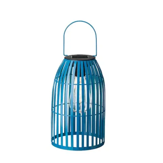 Glitzhome&reg; 10" Woven Solar Powered Outdoor Hanging Lantern Blue {1}