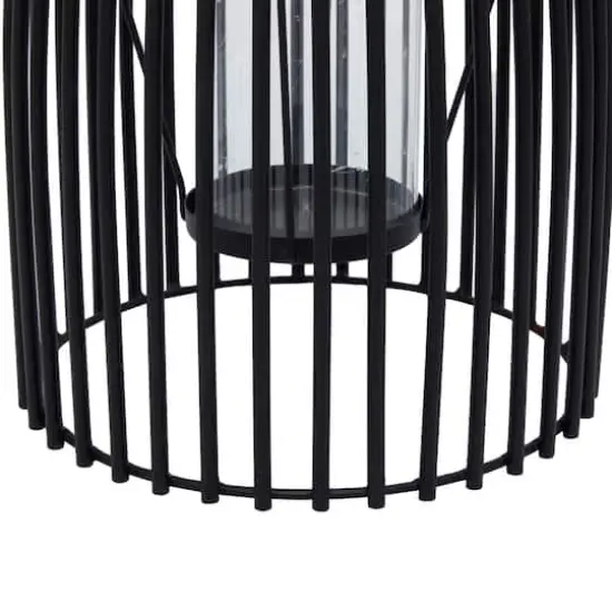16" Black Iron Contemporary Candle Holder Lantern {5}