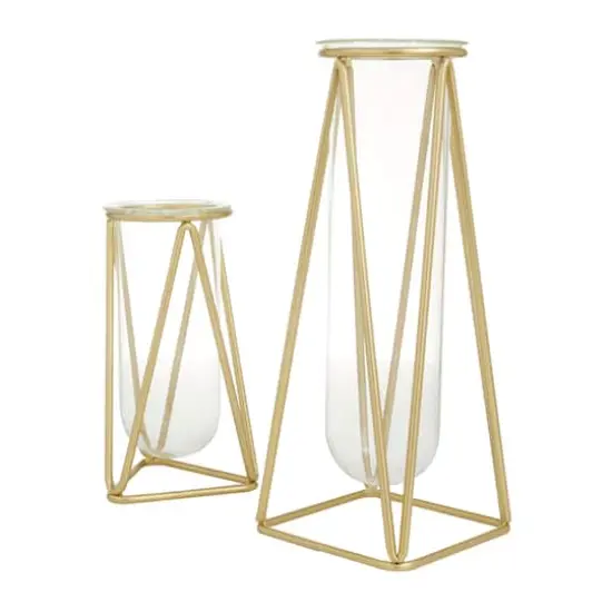 CosmoLiving by Cosmopolitan 9" Gold Modern Iron Vase Set {3}