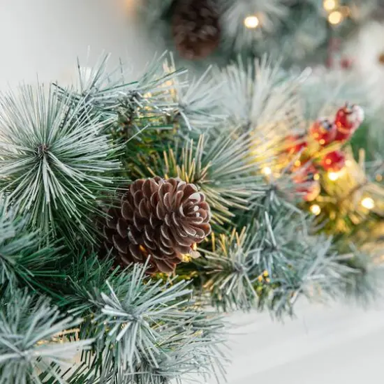 Glitzhome® 2 Pack 9ft. Pre-Lit Greenery Pinecones & Red Berries Christmas Garland {7}
