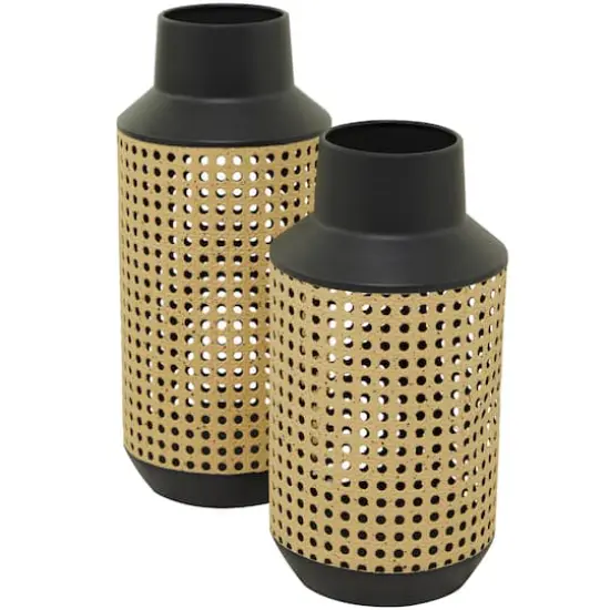 Brown Metal Open Weaved Inspired Vase Set of 2 14", 12" {3}