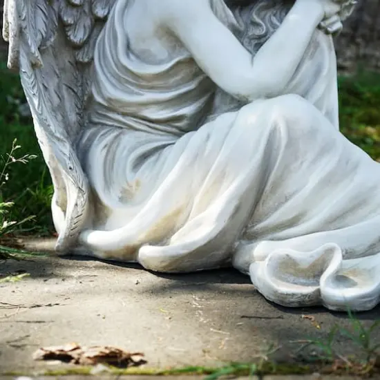 19" Gray Resting Angel Outdoor Statue {5}