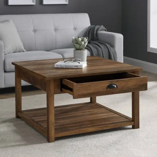 Walker Edison 30" Reclaimed Barnwood Square Country Coffee Table {3}