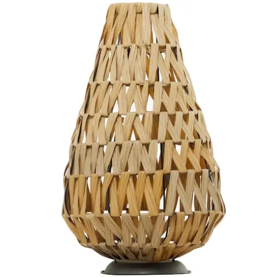 19" Light Brown Plastic Rattan Handmade Candle Lantern with Wrapped Zig Zag Design {3}