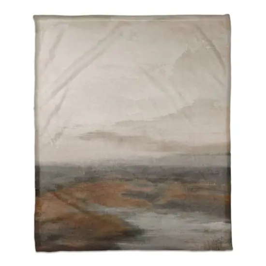 50" x 60" Moody Rust Abstract Riverscape Coral Fleece Blanket {1}