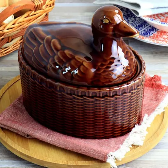 Martha Stewart 9" Brown Ceramic Goose Oval Baker {3}