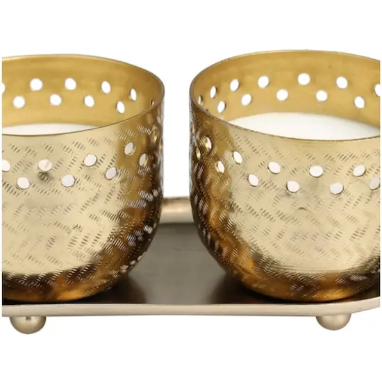 Egyptian Mint Scented Cutout Spotted Candles in Gold Bowls Set {5}