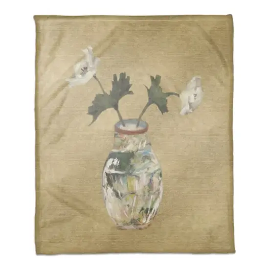 50" x 60" Colorful Vase with White Florals Coral Fleece Blanket {1}