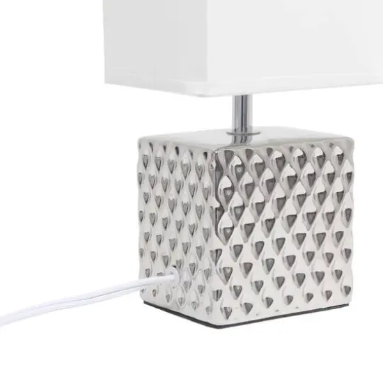 Simple Designs 12" Petite Hammered Chrome Square Table Lamp {9}