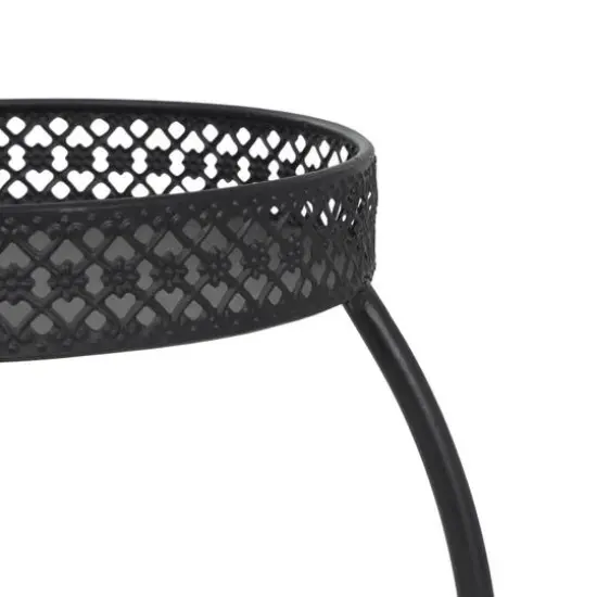 20" Metal Curved Folding 3-Tier Plant Stand with Floral & Scroll Patterns Black {6}