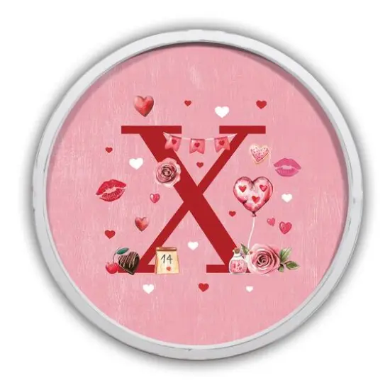 20" Valentine Things White Framed Round Monogram Print X {1}