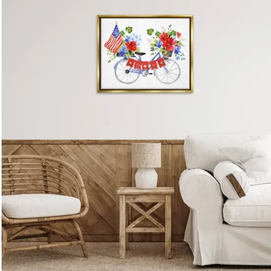 Stupell Industries Floral Americana Bicycle Floater Framed Art Gold {3}
