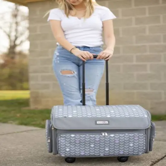 Everything Mary Purple Floral 4 Wheel Collapsible Deluxe Sewing Machine Storage Case {6}