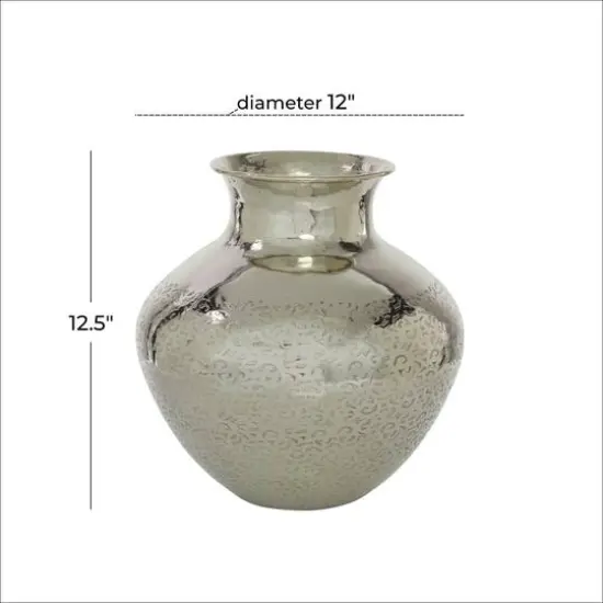13" Silver Aluminum Contemporary Round Vase {7}