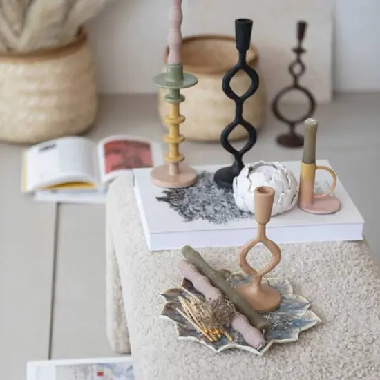 Hello Honey&reg; 7.5" Small Tan Decorative Cast Metal Taper Candle Holder {3}