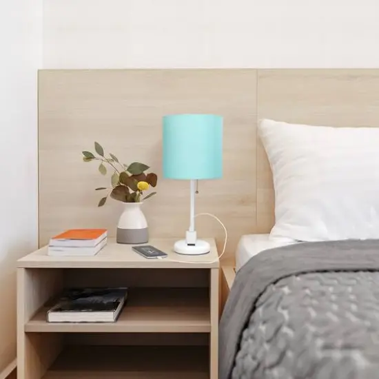 Creekwood Home Oslo 19.5" Power Outlet Table Lamp White Base/Aqua Shade {6}