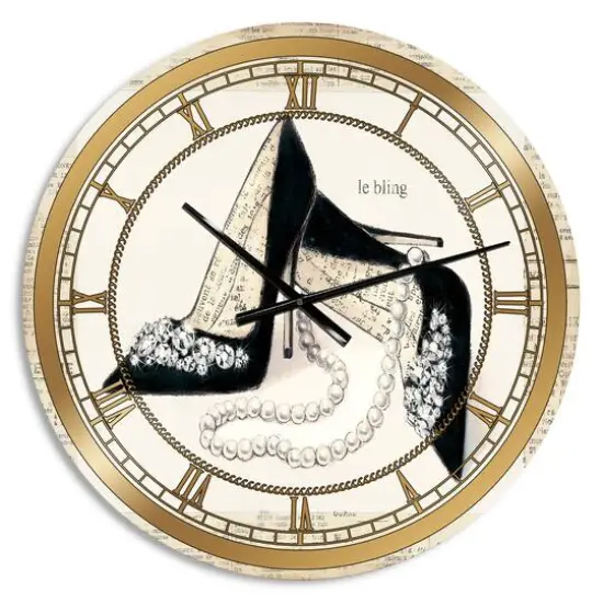 Designart Glamorous Black Diamond Stiletto I Glam Wall Clock {1}