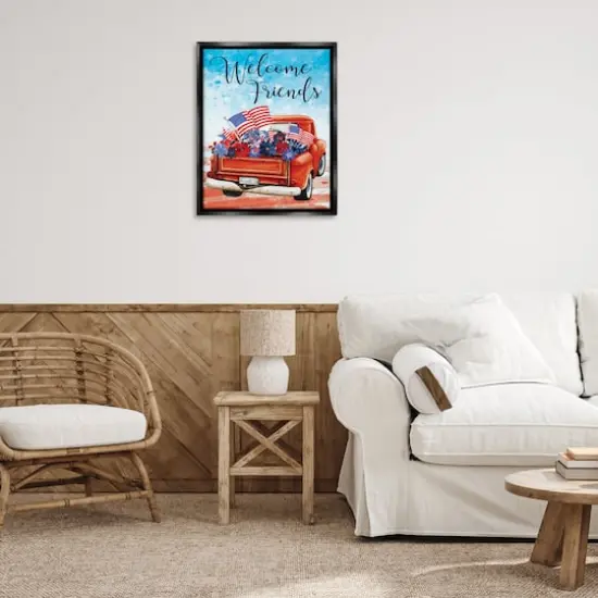 Stupell Industries Welcome Friends Americana Pickup Truck Floater Framed Art Black {3}