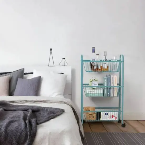 NEX™ Blue Large 3-Tier Rolling Basket Stand with Shelves & Wheels {7}