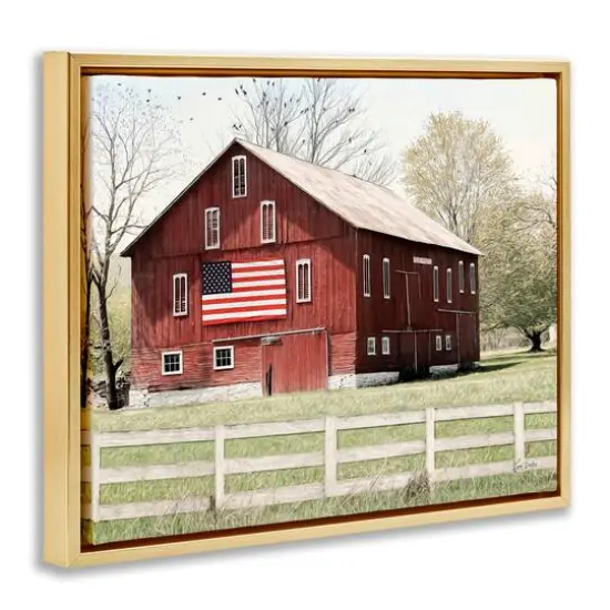 Stupell Industries Patriotic Barn Flag Floater Framed Art Gold {4}