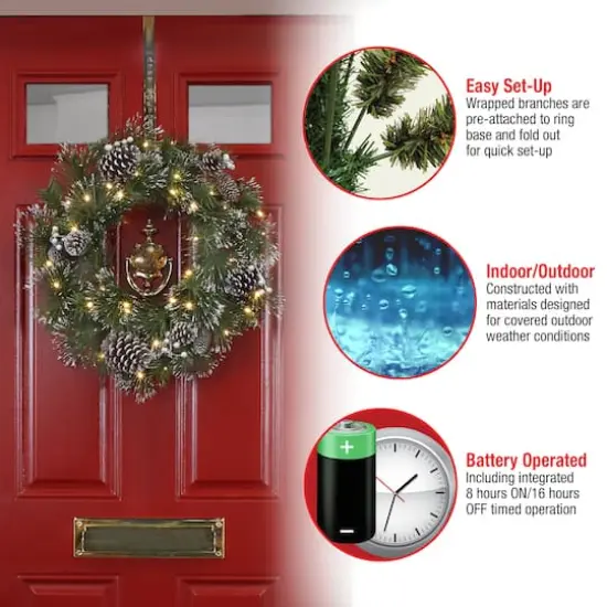 24'' LED Whitter Pine Wreath {8}