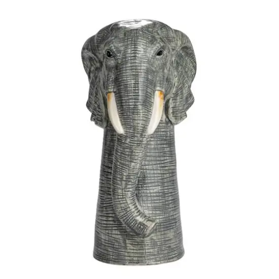 Hello Honey® 11" Gray & White Hand-Painted Decorative Stoneware Elephant Vase {13}
