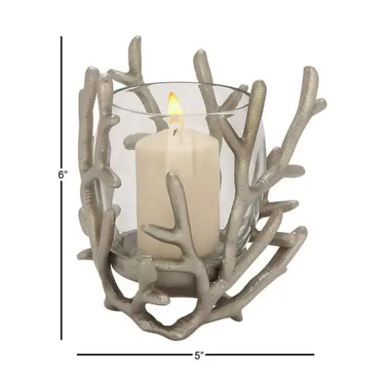 6" Silver Aluminum Coastal Candle Holder {6}