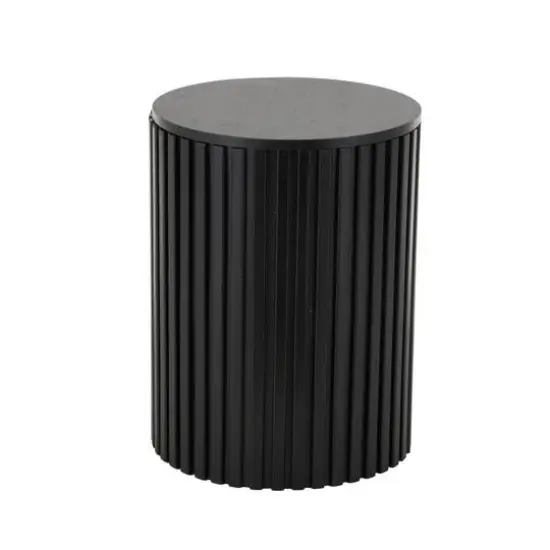 21.25" Black Wood Handmade Ribbed Side End Accent Table with Slatted Base {7}