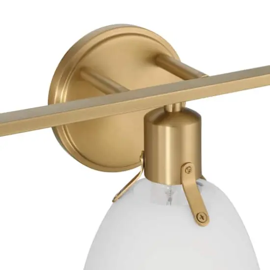 Hello Honey&reg; 24" Cooper White & Gold Metal 3-Light Vanity Light with Etched Glass Shades {3}