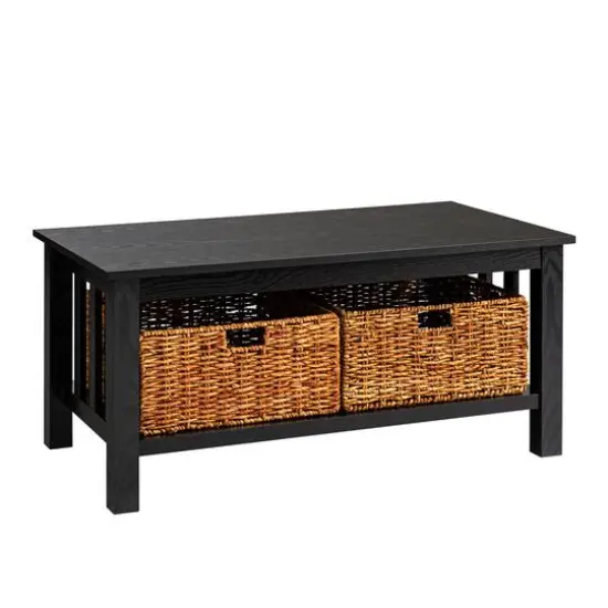 Walker Edison 40" Black Mission Storage Coffee Table with Baskets {1}