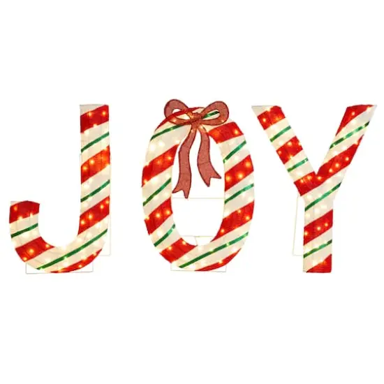 Glitzhome&reg; 70.75"L Lighted Christmas 2.5D Fabric Peppermint JOY Outdoor Decor Set {1}