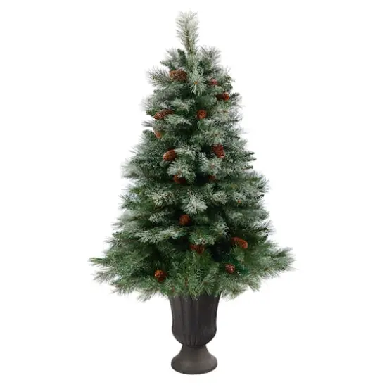 50" Unlit Snowed French Alps Mountain Pine Artificial Christmas Tree In Charcoal Planter {1}