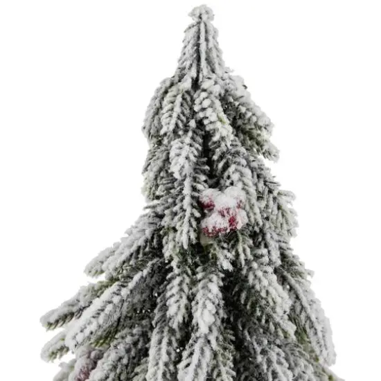 14" Unlit Mini Flocked Downswept Pine with Berries Artificial Christmas Tree {4}