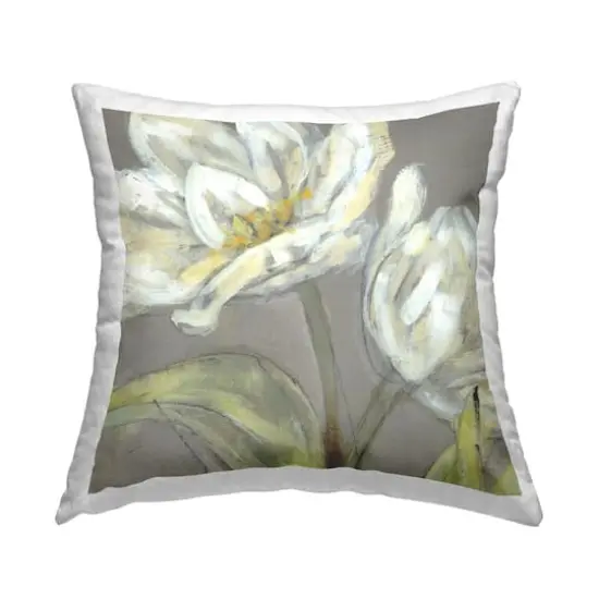 Stupell Industries Tulip Flower Petals Green Grey Painting Throw Pillow 18" x 18" {1}