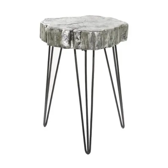 26" Polystone & Metal Modern Accent Table Gray {3}