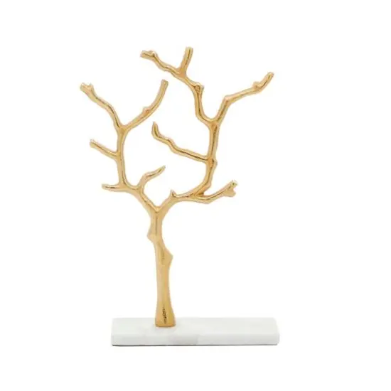 Gold Marble and Aluminum Modern Jewelry Stand, 13" x 9" x 3" {3}