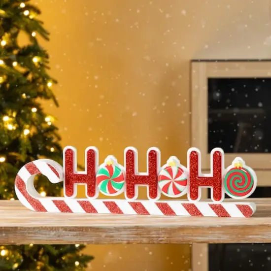Glitzhome&reg; 19" Christmas Wooden Epoxy HOHOHO Candy Cane Table Decor {4}