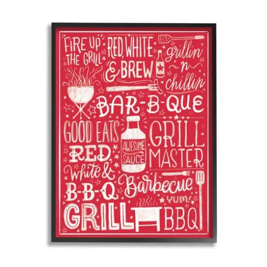 Stupell Industries Fire Up Grill Summer BBQ Phrases Red White Framed Wall Art {2}